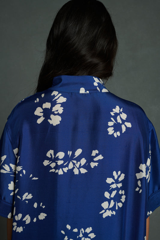 Robe Andora - Bleu/Écru - Soie - Femme